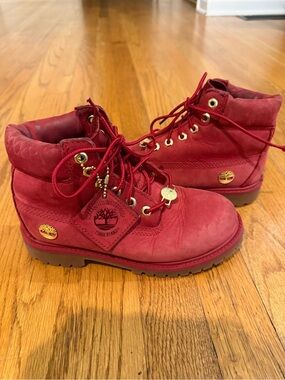 Timberland Kids Red Lace-Up Waterproof Boots
